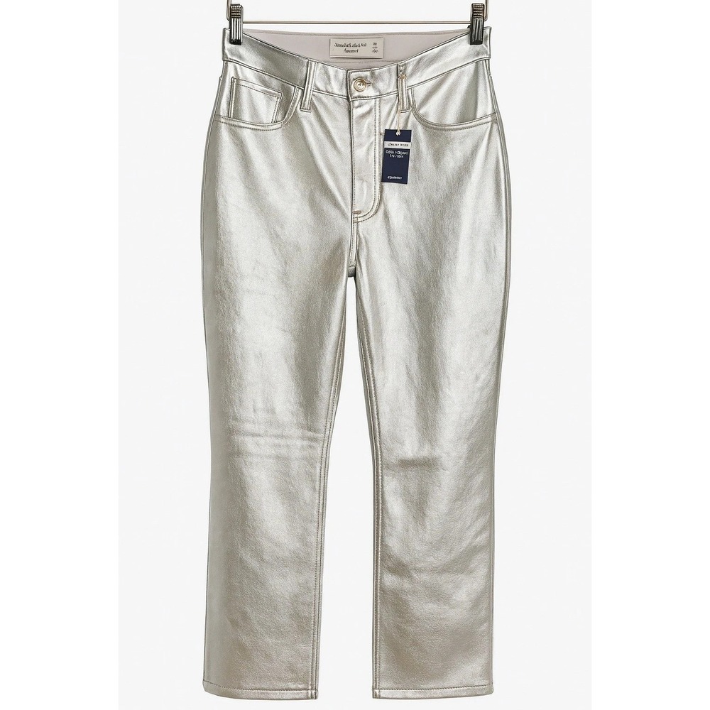 Abercrombie Curve Love '90s Straight Vegan Leather Pants Silver Size 26/2 NWT